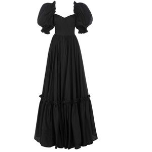 Selkie Black Puff-Sleeve Maxi Dress